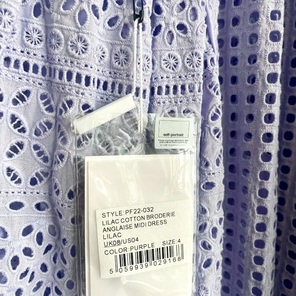 Self-Portrait Lilac Cotton Broderie Anglaise Midi Dress - Picture 8 of 16